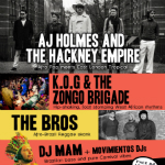 Movimientos Presents: AJ Holmes & The Hackney Empire + K.O.G & The Zongo Brigade + The Bros + DJ MAM @ Hootananny Flyer